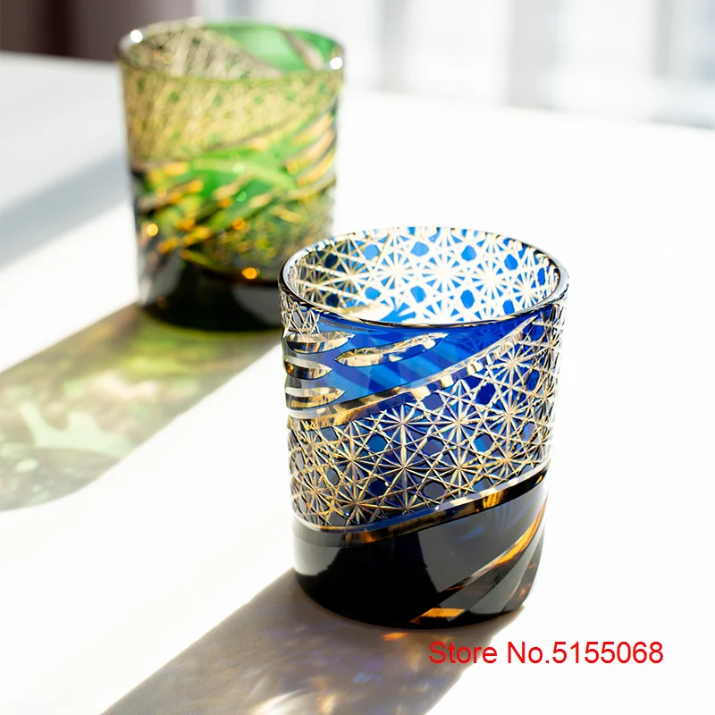 Japanese Vintage Edo Kiriko Whiskey Cup High Grade Crystal Wine Glass Dragon Eye Pattern Medieval Hand Cut Whisky Glass Gift Box