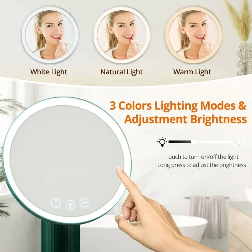 3 LED Colors Vanity Mirror with Lights Rechargeable Portable Makeup Mirror Brightness Adjustable Touch Screen Beauty Mirror​