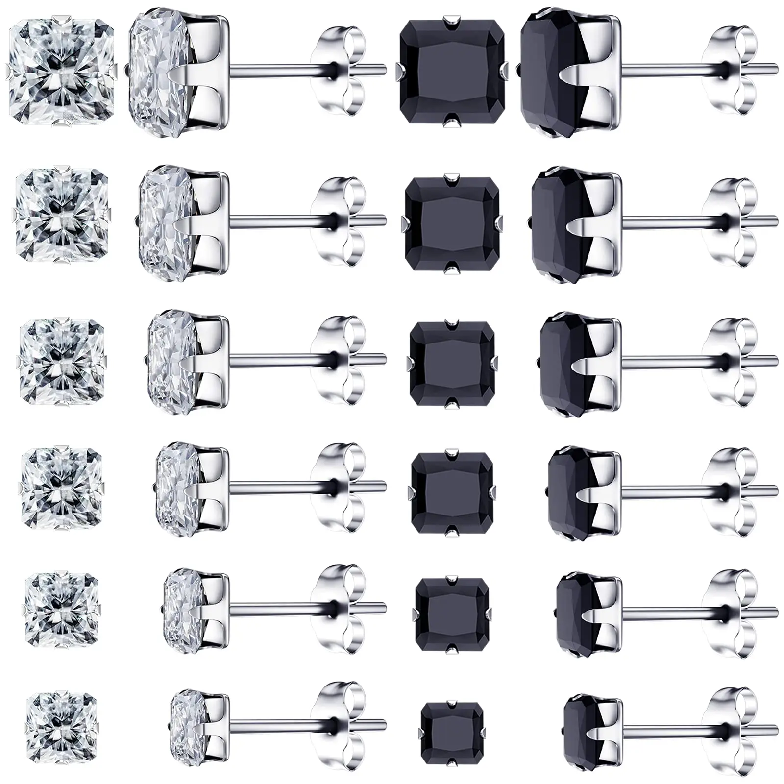 1 Pair 3mm-8mm Medical Stainless steel Crystal Zircon Ear Studs Earrings For Women/Men 4 Prong Tragus Cartilage Piercing Jewelry