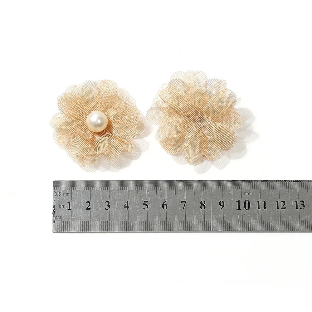 PATIKIL 2.36 Pulgadas Flores De Chifón Con Perlas Y Cristales, 10 Piezas Aplicaciones De Tela Para