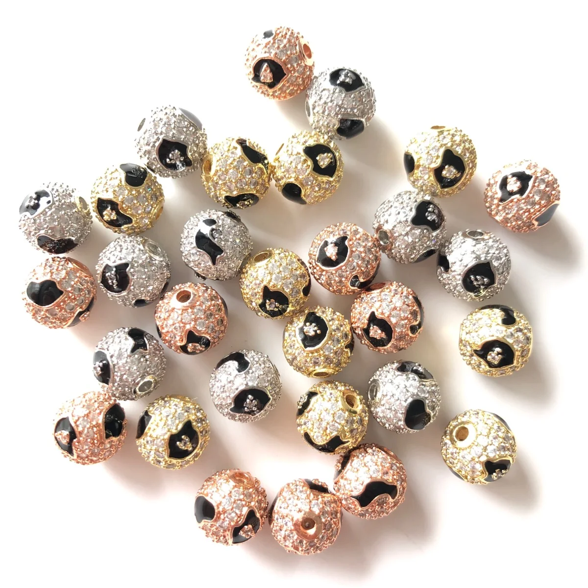 10pcs/Lot 10mm Black Leopard Print Pattern Zirconia Paved Ball Spacers Beads for Women Bracelet Necklace Waist Jewelry Accessory
