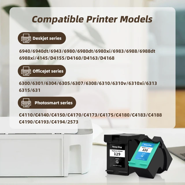 TONEY KING Compatible Ink Cartridge Replacement For 129 135.