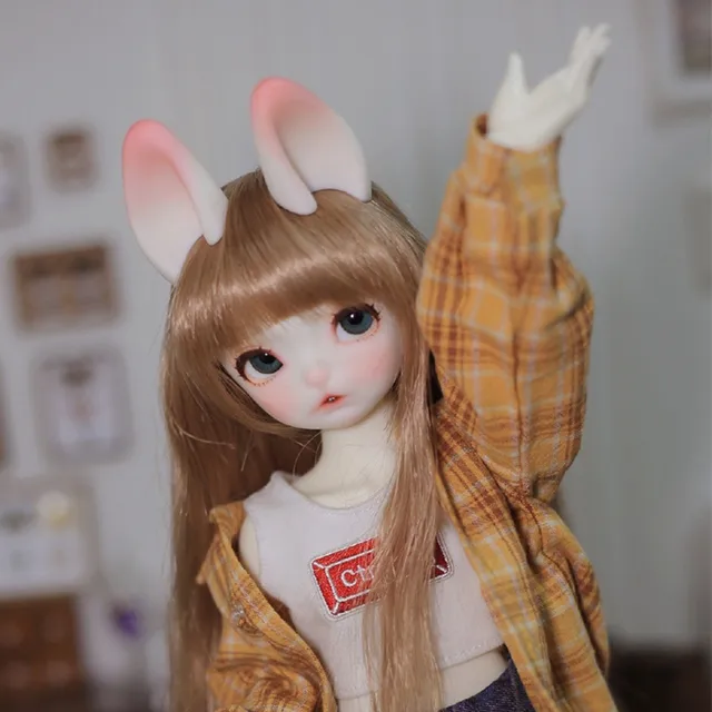 New GOKI DOLL 1/6 points cute rabbit bjd send rabbit ears two-dimensional resin joint movable doll gift with clothes and shoes 4