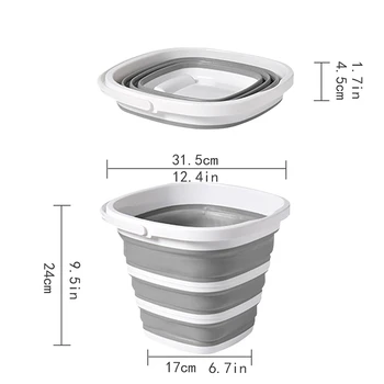 욕실 실리콘 접이식 버킷, 야외 세차 버킷, 사각형 낚시 용품, 주방 캠프 버킷, 10L 상품 이미지