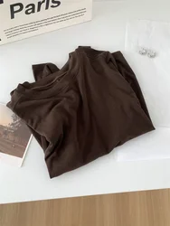 Silk Wool Blend Long Sleeve Top - Soft & Lightweight Solid Color for Spring & Summer Women (Coffee)