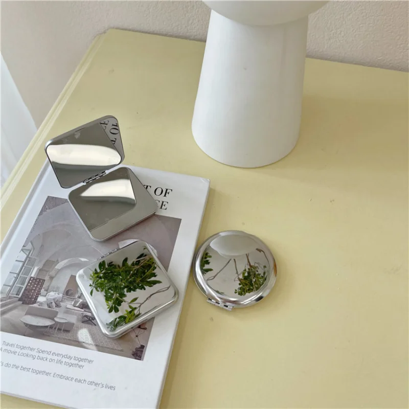 

Ins Portable Pocket Folding Vanity Mirror Simple Stainless Steel Double-sided Make Up Mirror Handheld Beauty Makeup Accessories