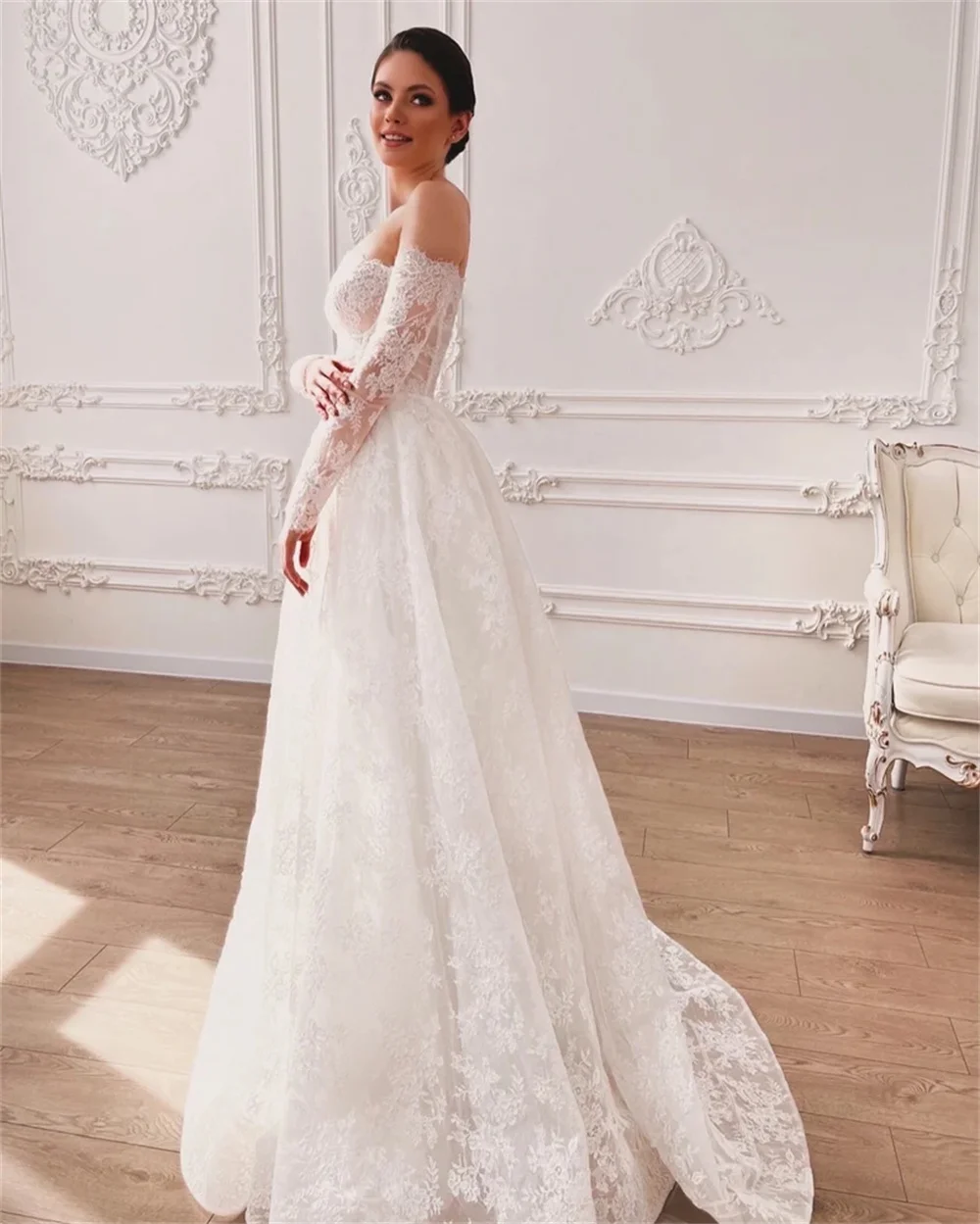 Popular Long Removeable Sleeves Sweethert Full Lace Bridal Grown Line Wedding Dresses Side Slit Custom Made 2025 Rode De Morrie - AliExpress 320 Popular Long Removeable Sleeves Sweethert Full Lace Bridal Grown Line Wedding Dresses Side Slit Custom Made 2025 Rode De Morrie - AliExpress 320