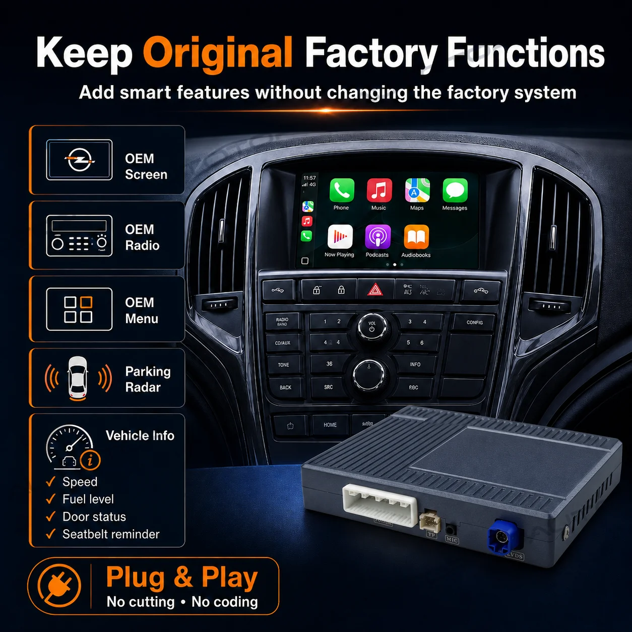 Kit de Actualización Inalámbrico Autotop Carplay Android Auto para Opel Vauxhall GM Insignia Astra J Corsa D Mokka Zafira B Zafira Tourer Meriva B Antara 2009-2017 Cd500 Cd600 Navi600 Navi650 Navi900 Navi950 DVD800 Interfaz OEM sin Pantalla Táctil Módulo Airplay para Coche 8