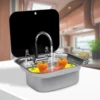 US RV Sink Kit Folding Square Outdoor Full Set+Lid+Faucet Stainless Steel Sink 1