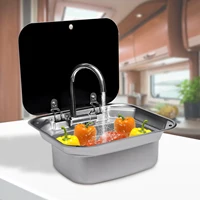 US RV Sink Kit Folding Square Outdoor Full Set+Lid+Faucet Stainless Steel Sink 1