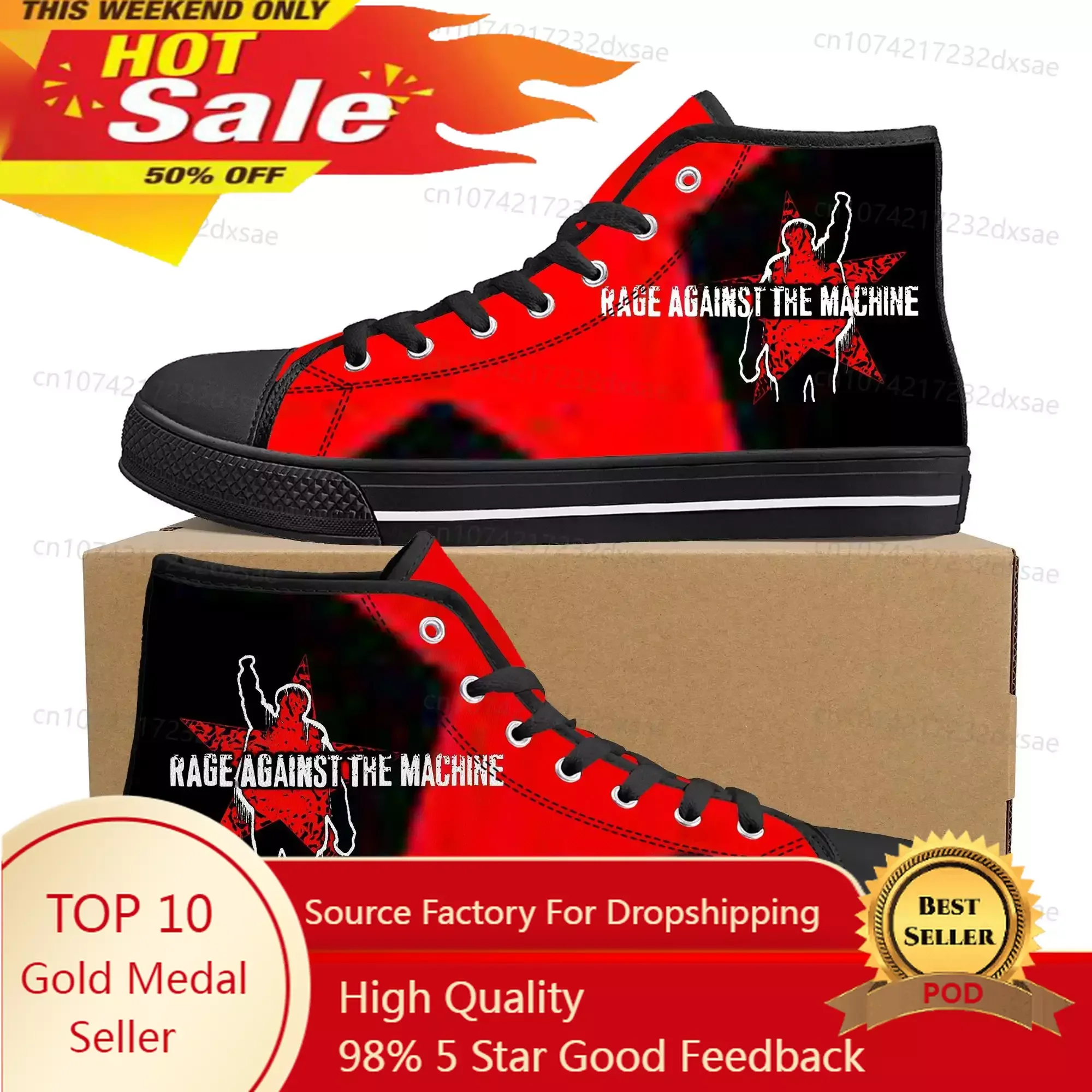 Rage Against The Machine High Top High Quality Sneakers Men Women Teenager Canvas Sneaker Casual Couple Shoes Custom Shoes