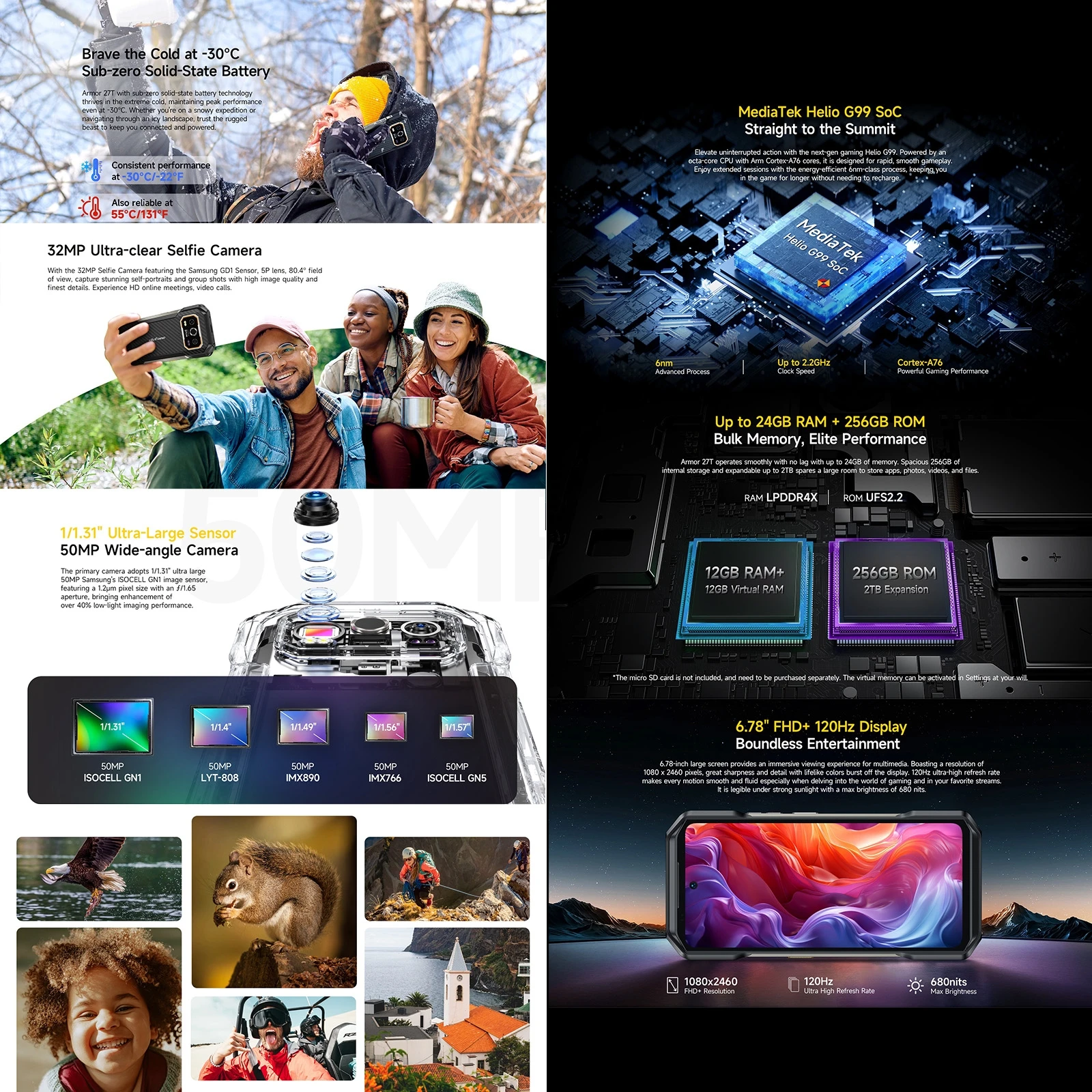 Ulefone Armor 27T Thermal lmaging FLIR® Rugged Phone 10600mAh Battery 12GB+256GB 6.78"FHD 120Hz 50MP Camera Night Vision 4G NFC