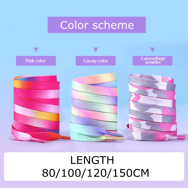 1 Pair Flat Shoelaces Rainbow Colour Shoe Laces Casual Canvas Shoes Colorful Shoelace Print Gradient Men's And Women's Universal shoe laces