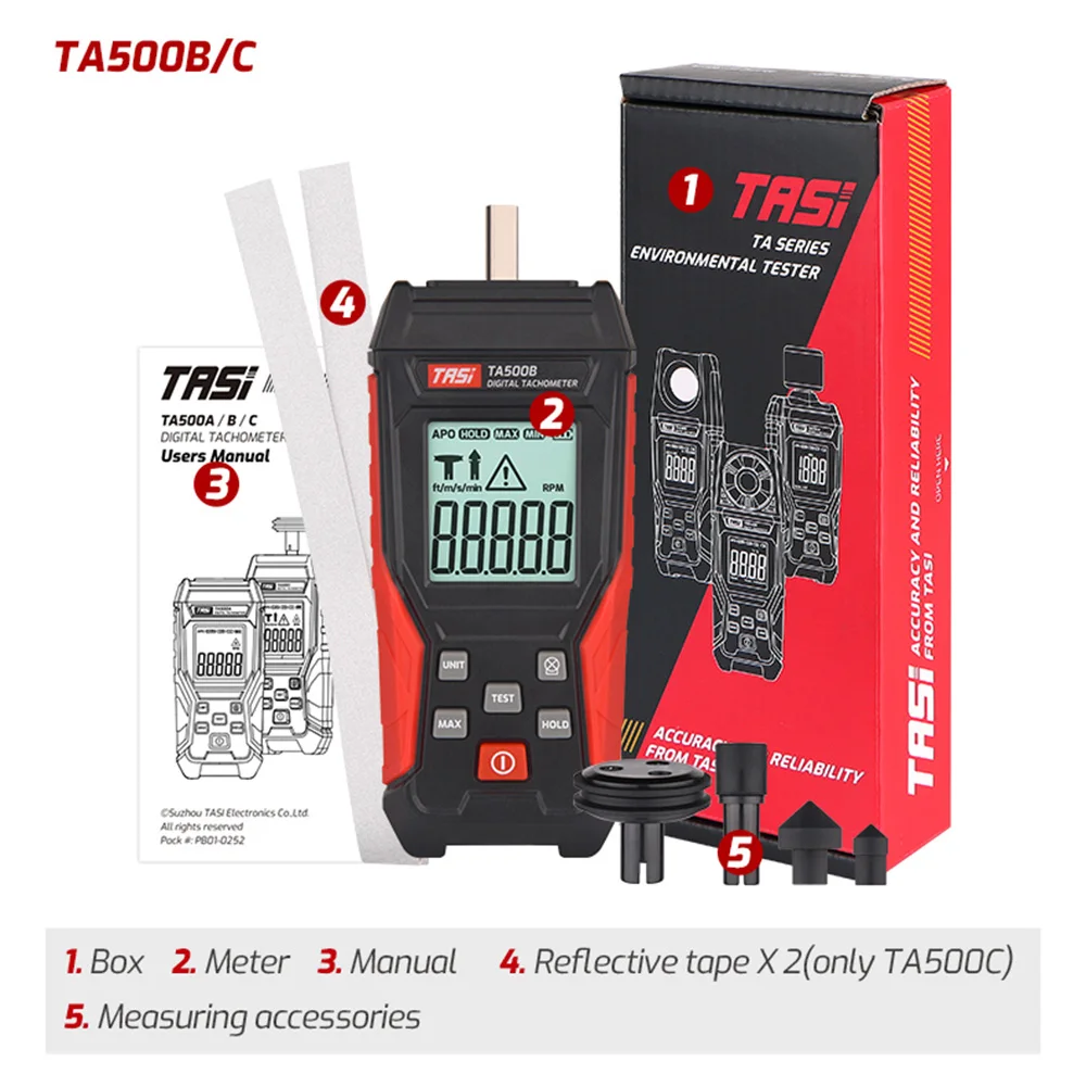 

TA500C Digital Laser Tachometer 3~100000RPM Rang Rpm Meter 2-in-1 Contact/Non-contact Tacometro Backlight Unit Switch Speedomet