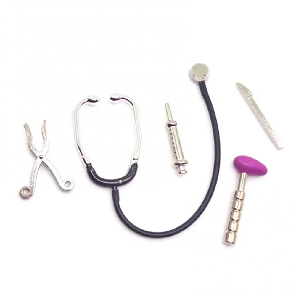 !! 5Pcs 1/12 Dollhouse Mini Stethoscope Care Tools Hospital Accessories Toys Set for Childen