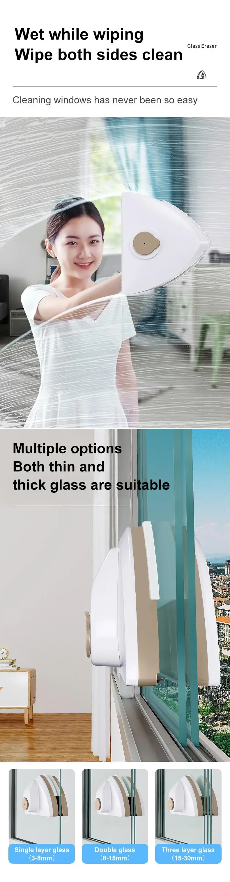 Description Picture 3 of itemIconic Brand NEW Magnetic Glass Window Cleaning Tool Water Discharge Double-layer Wiper Household Special Window Cleaner For Home