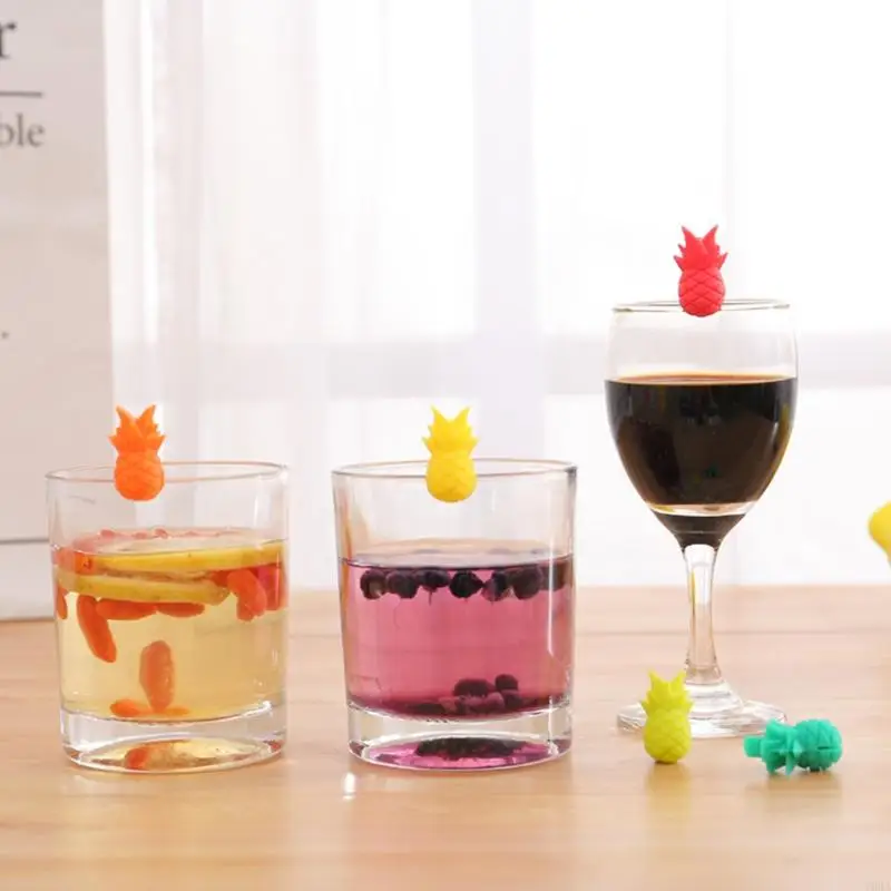 Wine Glass Markers Set of 6 Pineapple Silicone Drink Glass Tags Sign
