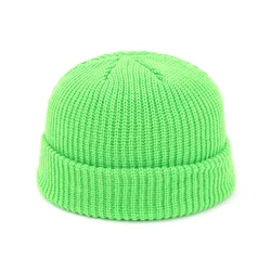 Unisex Retro Navy Solid Color Warm Knit Beanie with Roll - Up Edge - One Size (16)