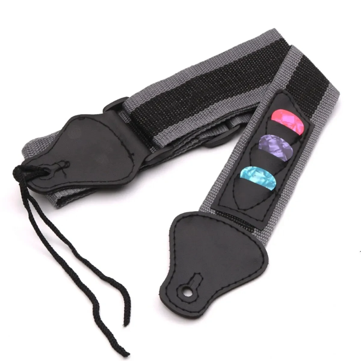 Miwayer Gitarrengurt aus PU-Leder, verstellbarer Schultergurt mit 3 Gitarrenplektren, Aufbewahrungstaschenhalter für E-Bass und Akustikgitarre – Detail 7