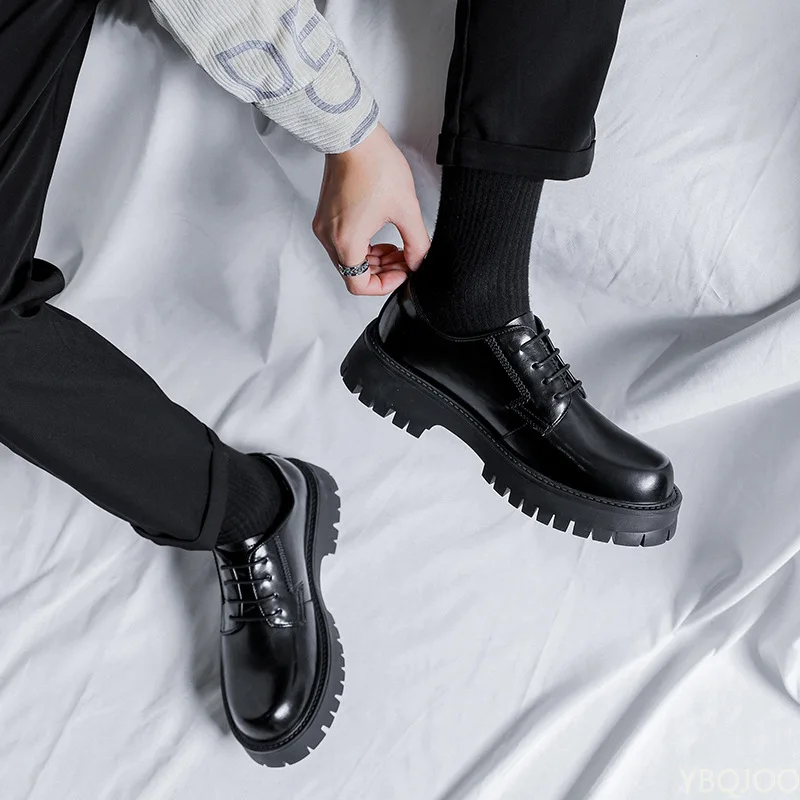 靴 High Sole Leather Shoes Men's Leather Shoes Thick-soled Heightened Leather Shoes