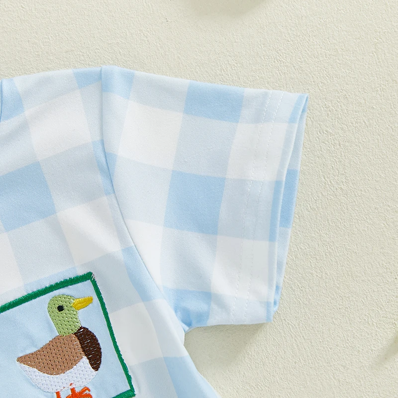 Infant Baby Boy Mallard Duck Clothes Summer Short Sleeve Romper Newborn Country Boy Farm Outfit 6