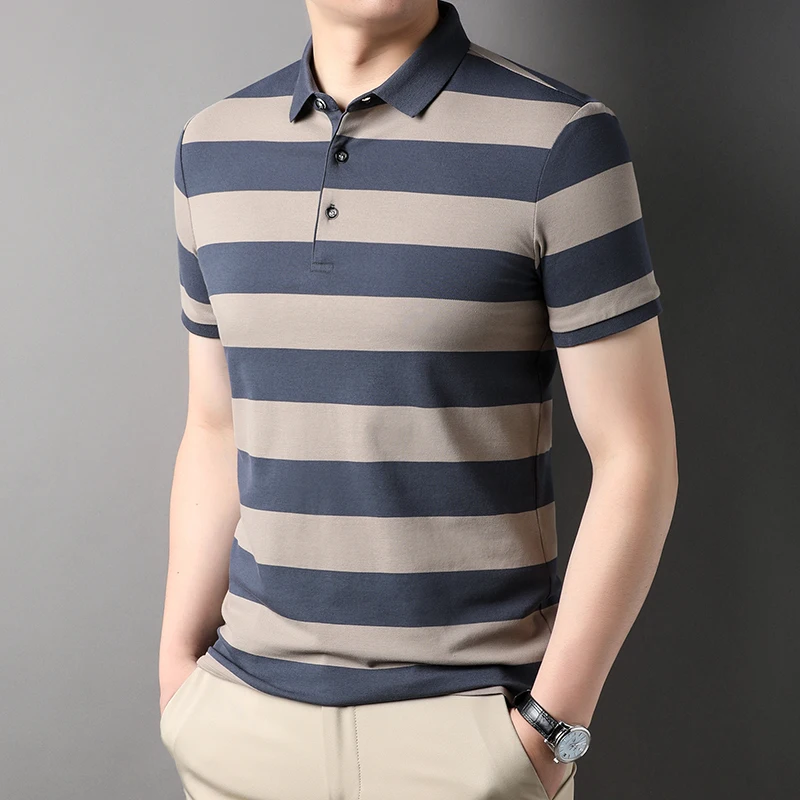 

2023 Summer New Men's Classic Striped Polo Shirt High Quality Short Sleeve T-shirt Casual Business Polo Shirt