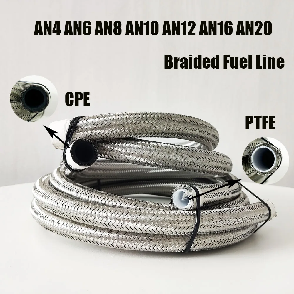 Mangueira de Combustível Óleo e Gás Refrigerador Mangueira Tubo de Linha 304 Aço Inoxidável Trançado Ptfe Mangueira de Freio Dentro Cpe Rubber Racing Mangueira An4an20
