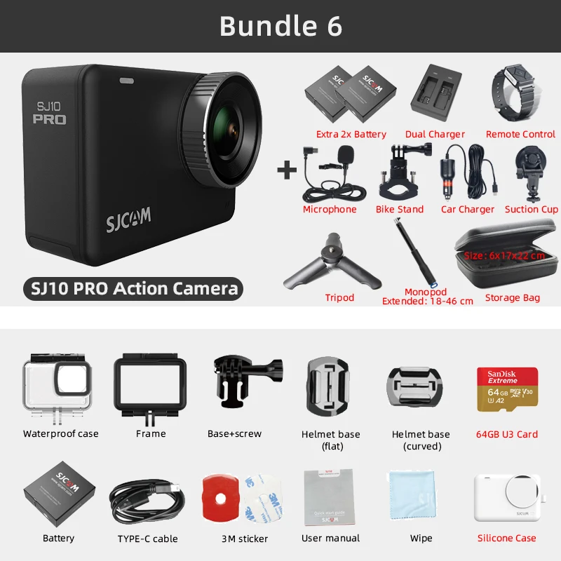 cheapest action camera Original SJCAM SJ10 Pro Action Camera 4K 60FPS WiFi GYRO Live Streaming Touch Screen 8x Zoom 10 Meters Body Waterproof Sports DV action camera battery life Action Cameras