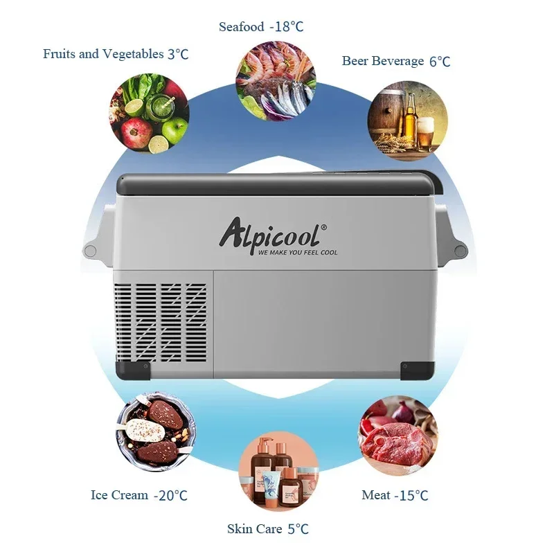 Alpicool Car Refrigerator 35/45/55L Freezer Cooler Compressor Adjustable Temperature Control 12/24V for Car Home Use Auto Fridge