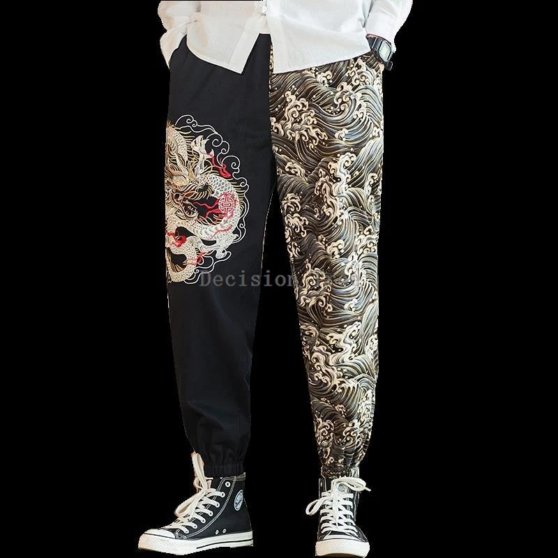 chinese style pants men autumn winter embroidered ankle pants loose haren trend large size martial arts casual
