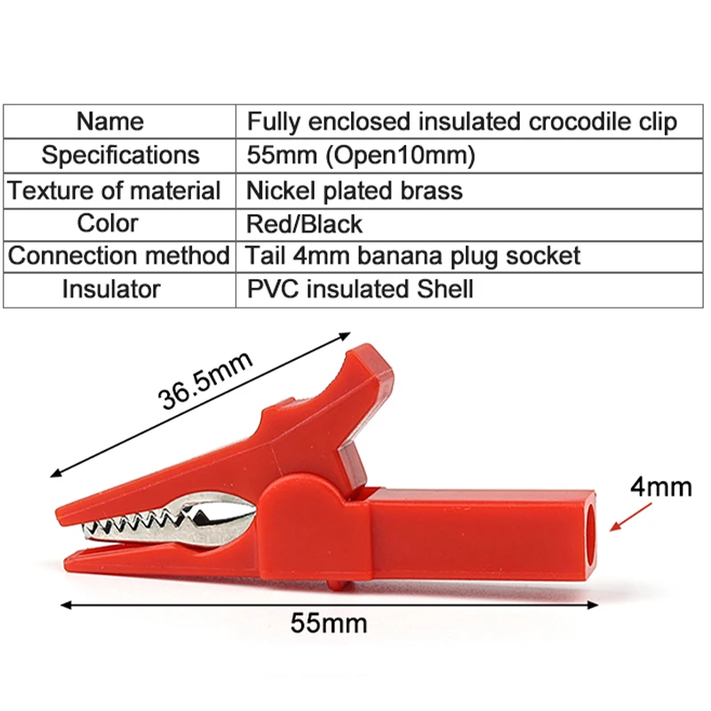 55mm Insulated Alligator Clip Test Probes 4PCS/Set With 4mm Lantern Banana Plug Electrical Quick Testing Accessories Red/Black