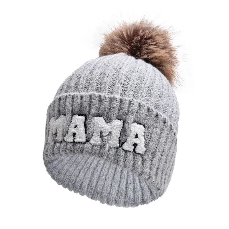 FOCUSNORM 4 Farben 2 teile/sätze Eltern-Kind Baby Mädchen Jungen Frauen Beanie Hut Mutter & Kinder Brief Stickerei Winter warme Strickmütze – Detail 8
