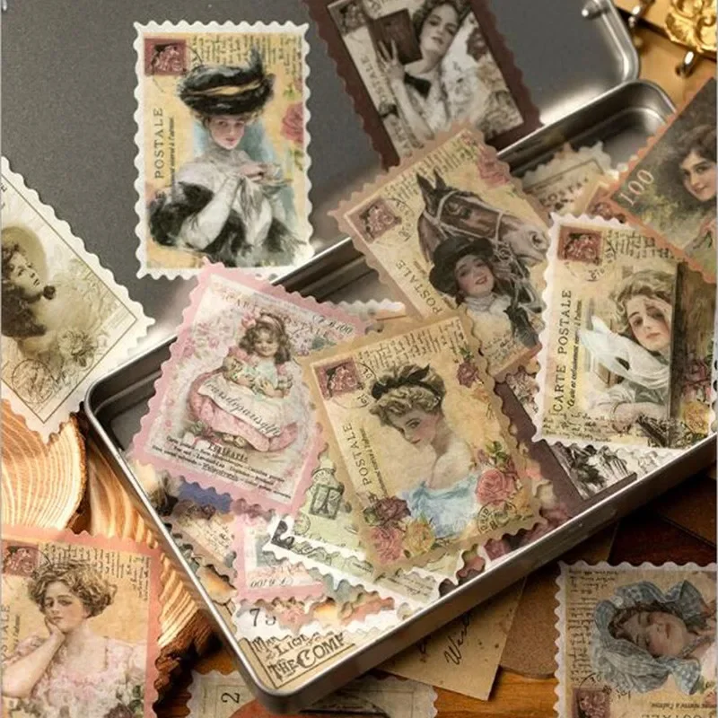 

60pcs/pack Vintage Stamp Series Decorative Stickers Scrapbooking Stick Label Diary Album Stationery Retro stamp Sticker