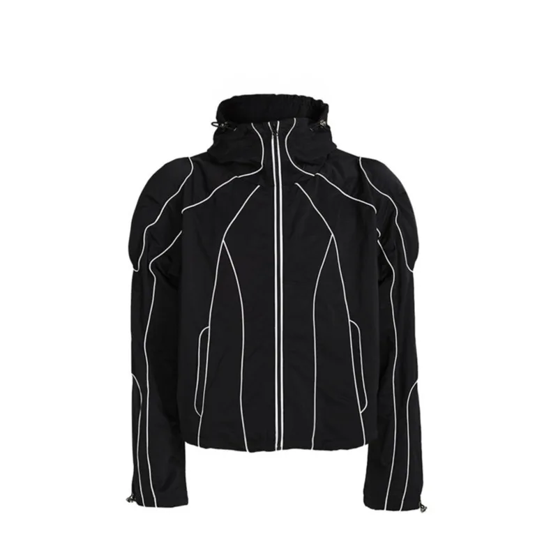 HKSH Autumn New Man Dark Techwear Niche Padded Shoulder Pads Hoodie Line Stitching Reflective Hood Sun Protection Jacket HK12112