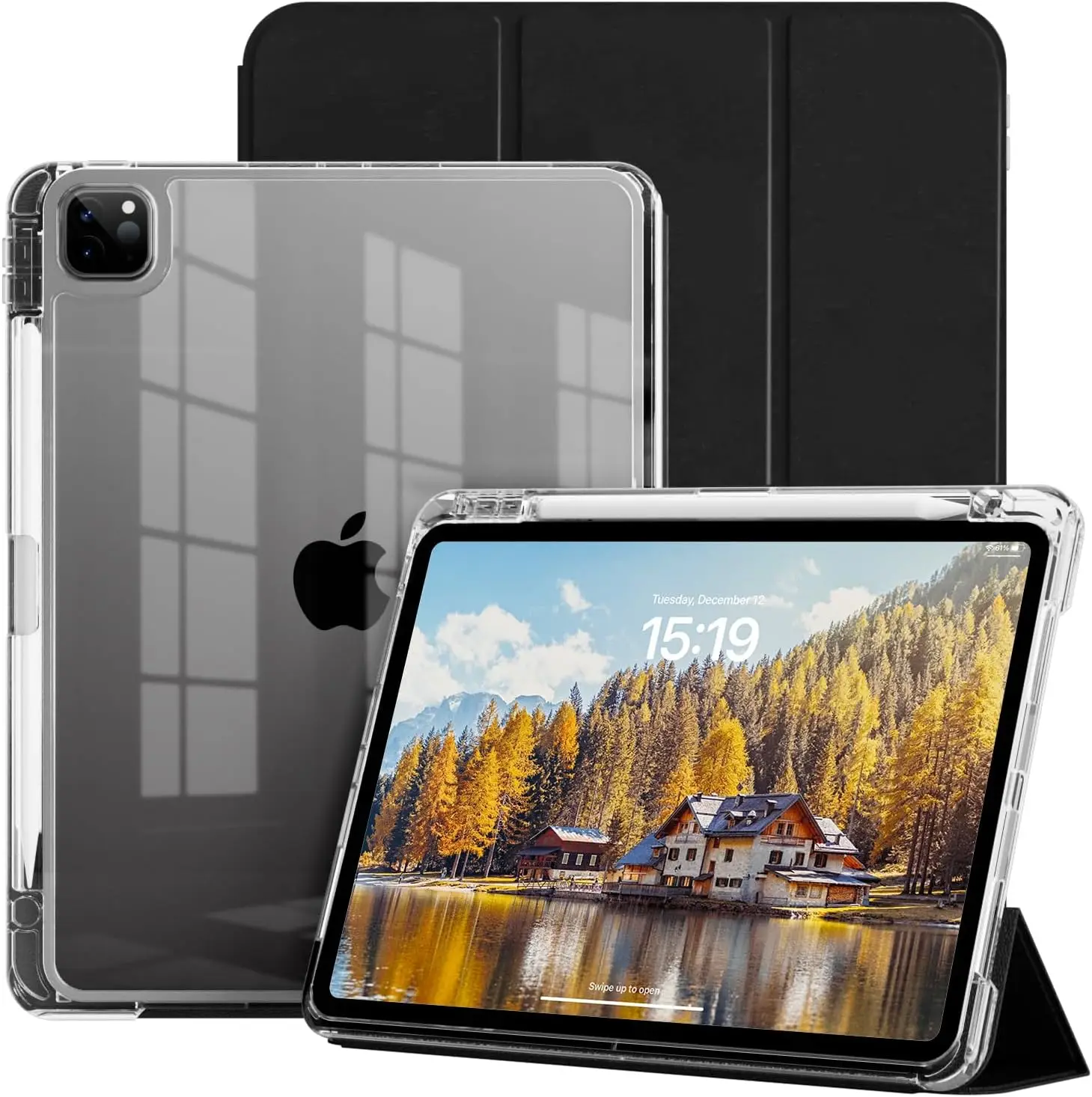 Przezroczyste etui na tablet z przegródką na rysik do iPad Pro 11 cali, skórzane etui z klapką i magnetycznym stojakiem z PU.