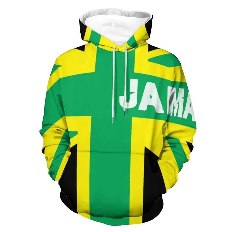 Sudadera con capucha con estampado 3D de la bandera de Jamaica para hombre, ropa de calle moderna, sudadera con capucha de manga larga, suéter con cordón para primavera y otoño