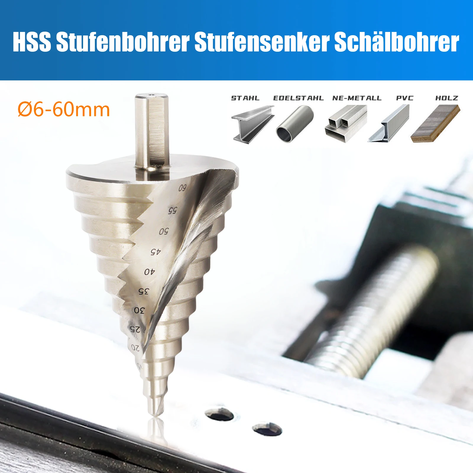 6-60mm Step Drill Bit Spiral Groove Pagoda Hole Cutter Metal Sheet Cone Drill Bit High Speed Steel Drill Bits