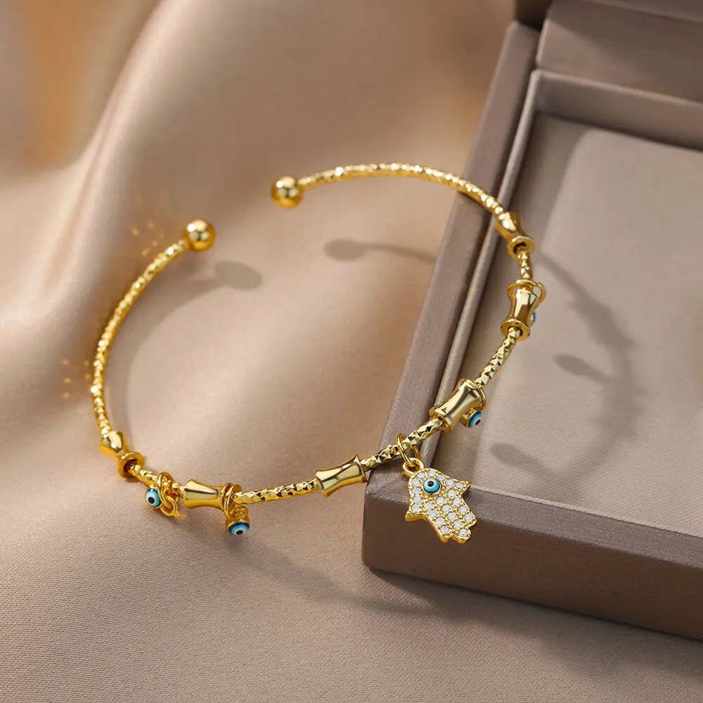 Zircon Fatima Hand Bangle Evil Eye