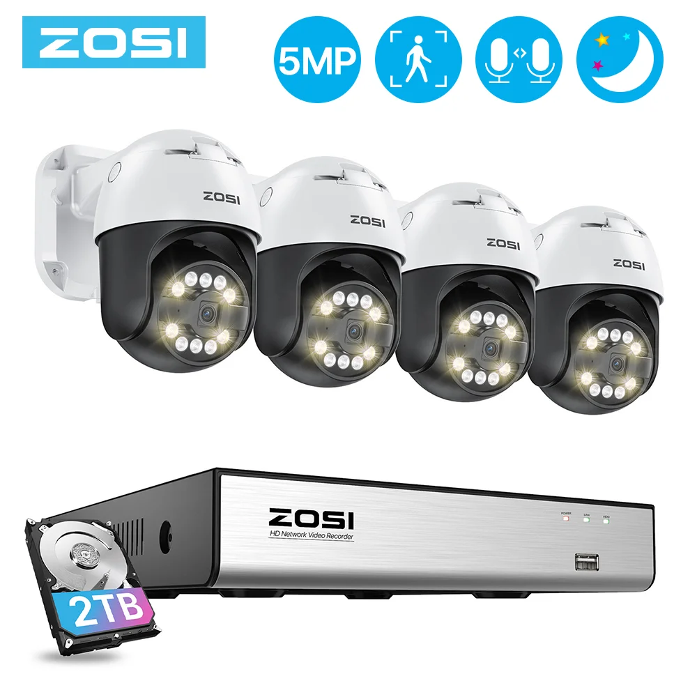 ZOSI 5MP PoE Kit Caméra de Surveillance avec Audio, H.265 8CH 5MP 1TB