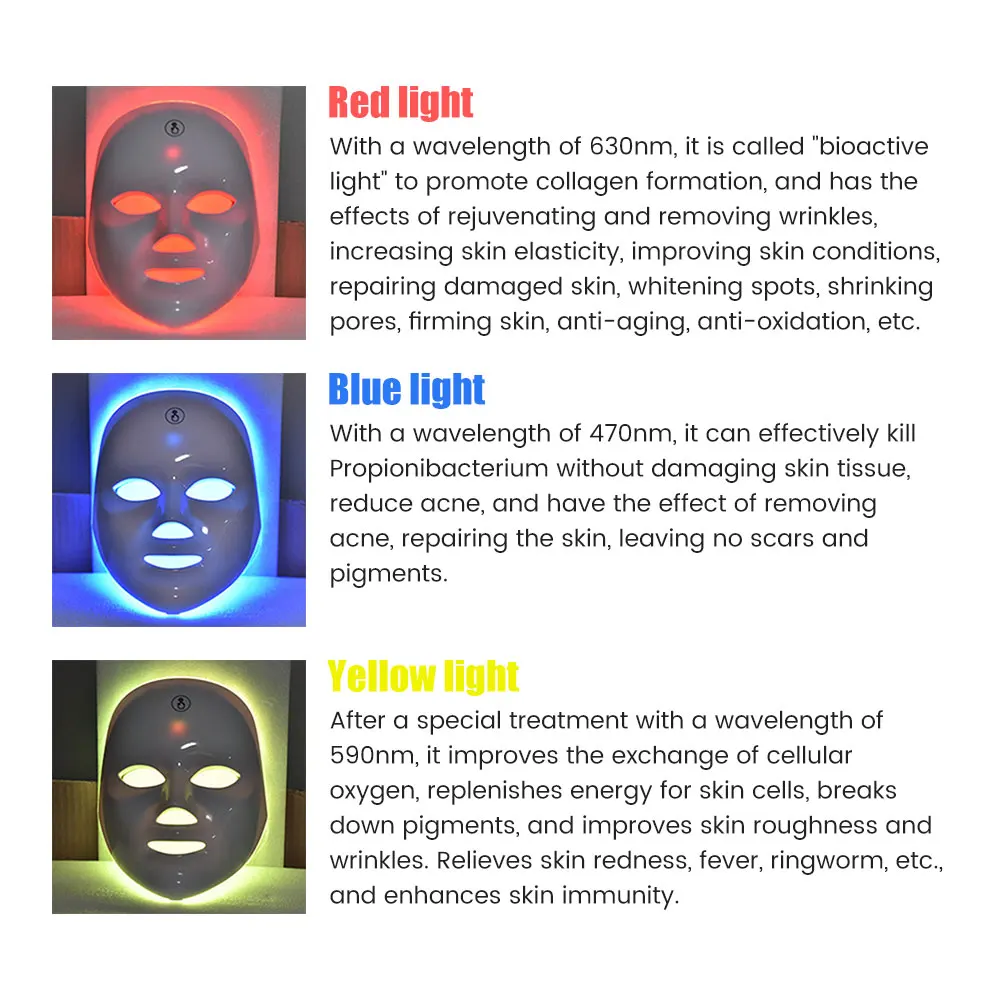 Led Facial Mask Facial Neck Mask Facial Machine 7 Colors Light LED Facial Mask with Neck Face Care Treatment Beauty Anti Acne Therapy Face Whitening Skin Rejuvenation Machine
