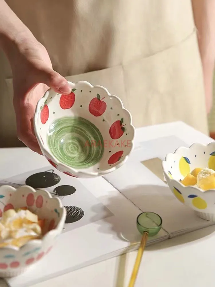 Ceramic fruit salad bowl, ice cream bowl, creative and cute home yogurt dessert rice bowl