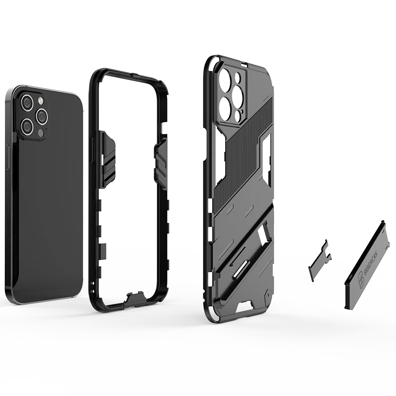 Armor Matte Shockproof Phone Case with Holder - Soft TPU + Hard PC