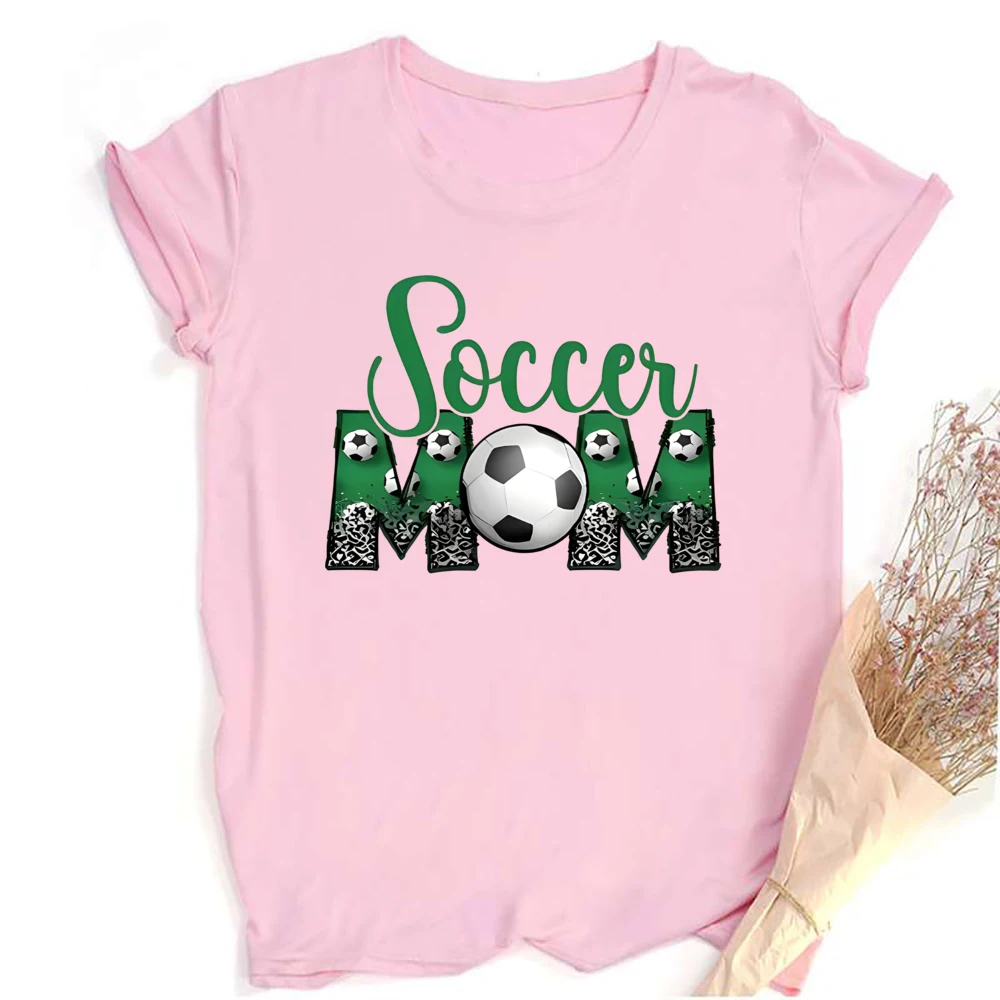 Fußball Mom Print Damen T-Shirt Kurzarm Mode Mädchen T-Shirt Casual Rundhals T-Shirts Top Sommer Fußball Kleidung – Detail 6