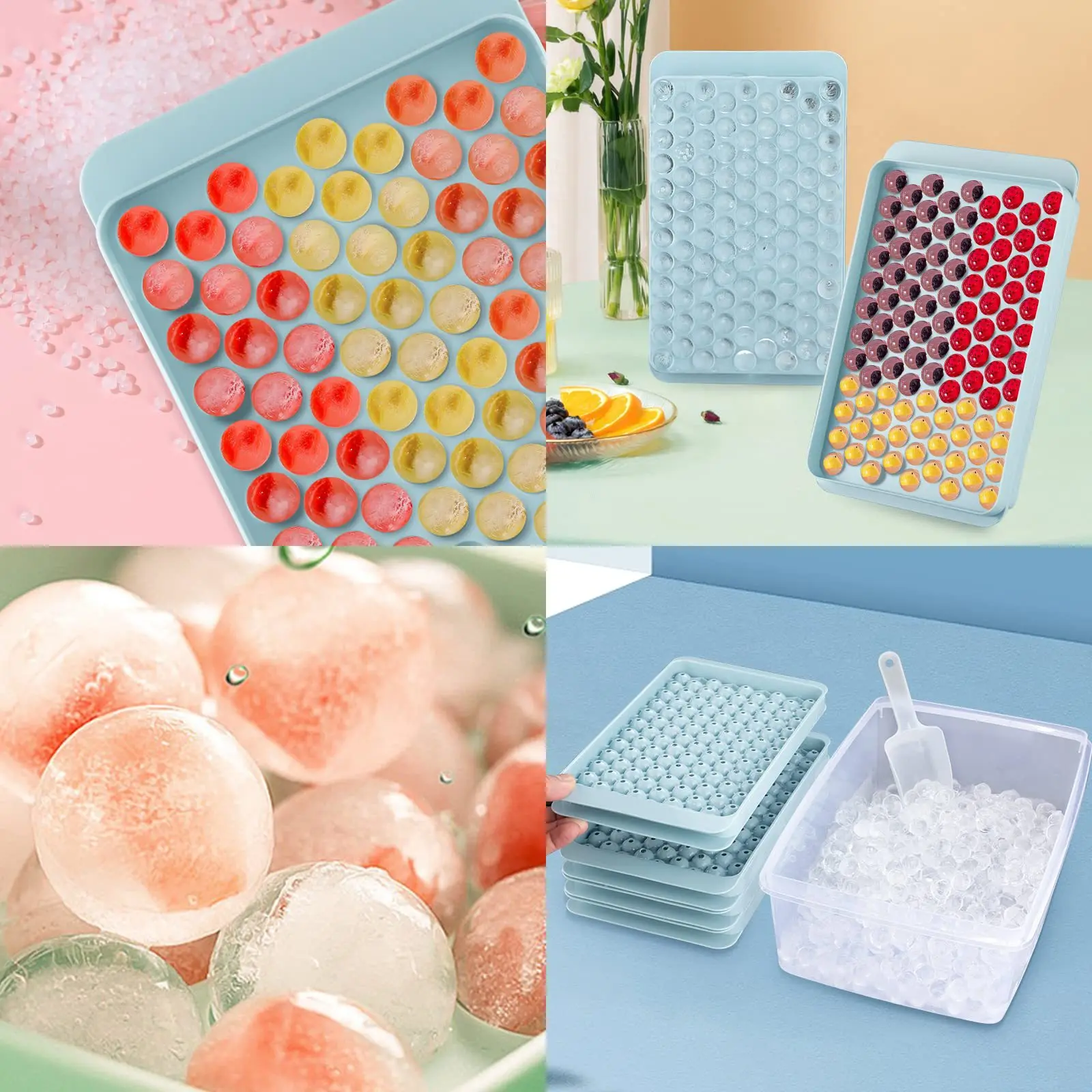 Round Ice Cube Tray with Lid & Bin Ice Ball Maker Mold for Freezer with  Container Mini Circle Ice Cube Tray Making 66PCS Sphere Chilling Cocktail