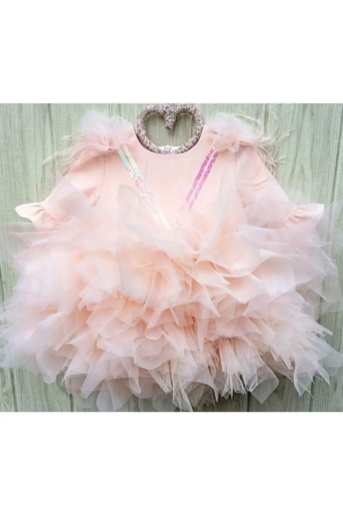 

Ruffle Sleeve Salmon Dress Knitted Gauze Three Quarter Sleeve Trend Solid Color A-line Bike Collar Midi Pink Clothing