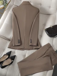 Causal Blazer Suits for Women Office Wear Elegant Ladies Long Sleeve Single Button Jacket 2 Pieces Set Chic Fashion Pant Suits