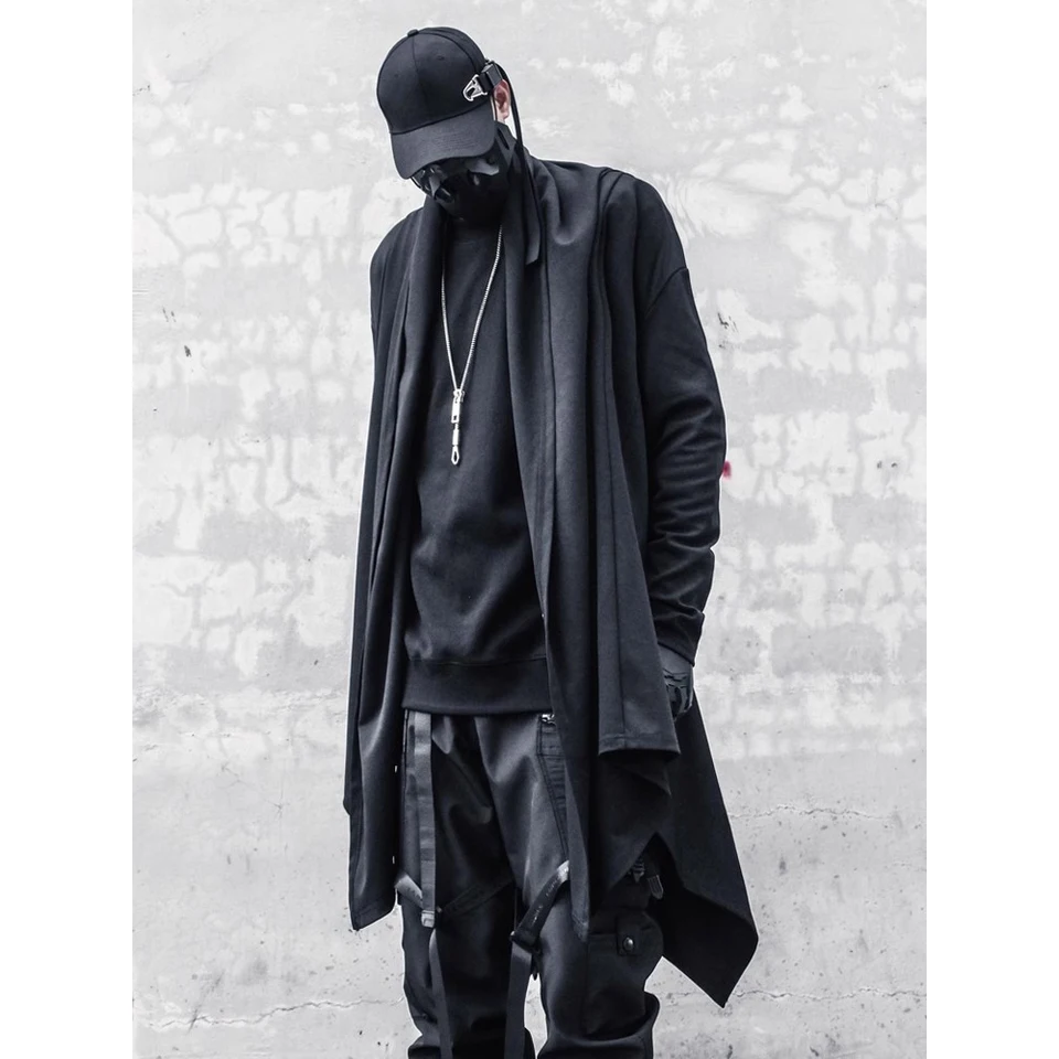 Black Hooded Wizard Trench Coat Windbreaker Men 2025 Autumn