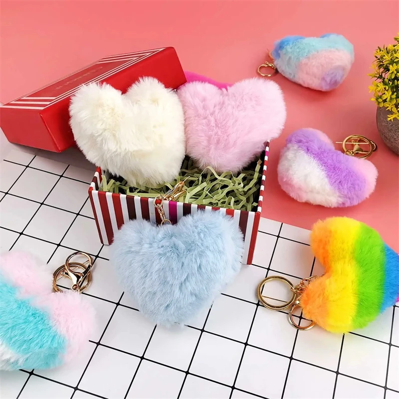 Pom Pom Keychain Heart Fluffy Fur Puff Ball Key 12PCS pop keychain toys