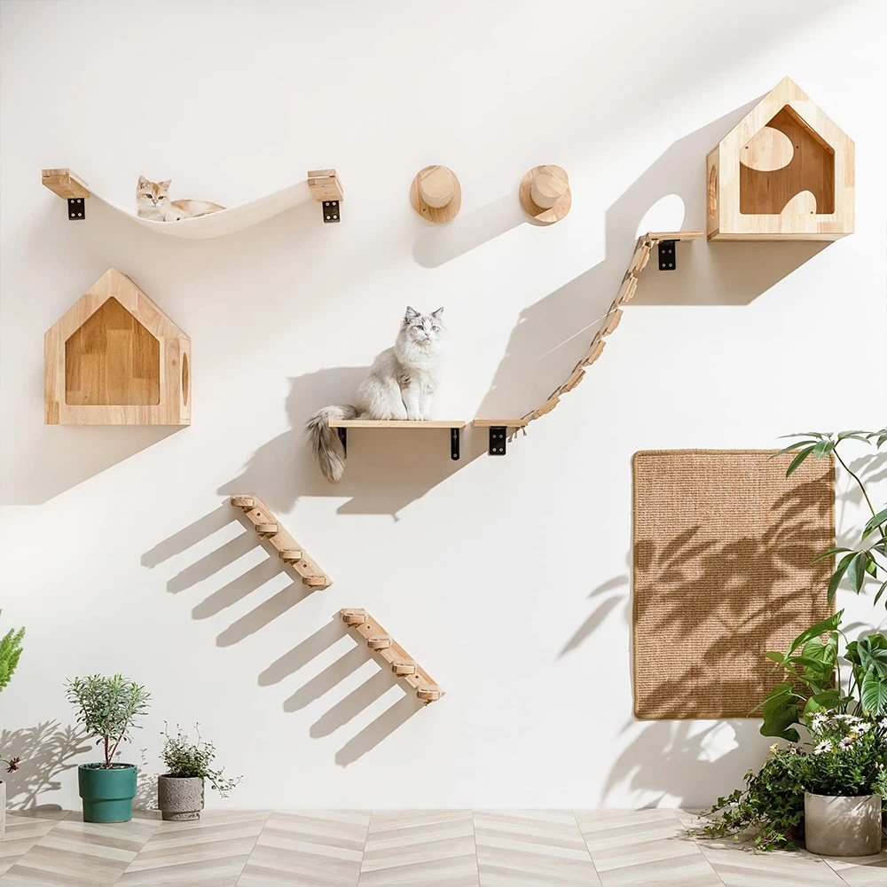 Étagère d'escalade murale pour chat, escalier à quatre marches avec poteau  à gratter en sisal, tour d'arbre pour chats, plate-forme de saut, meubles  pour animaux de compagnie