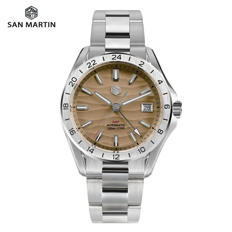 San Martin Sn0129 Nuovo 39Mm Desert Texture Luxury Men Watch Nh34 Gmt Automatic Mechanical Business Dress Sapphire 10Bar Luminoso